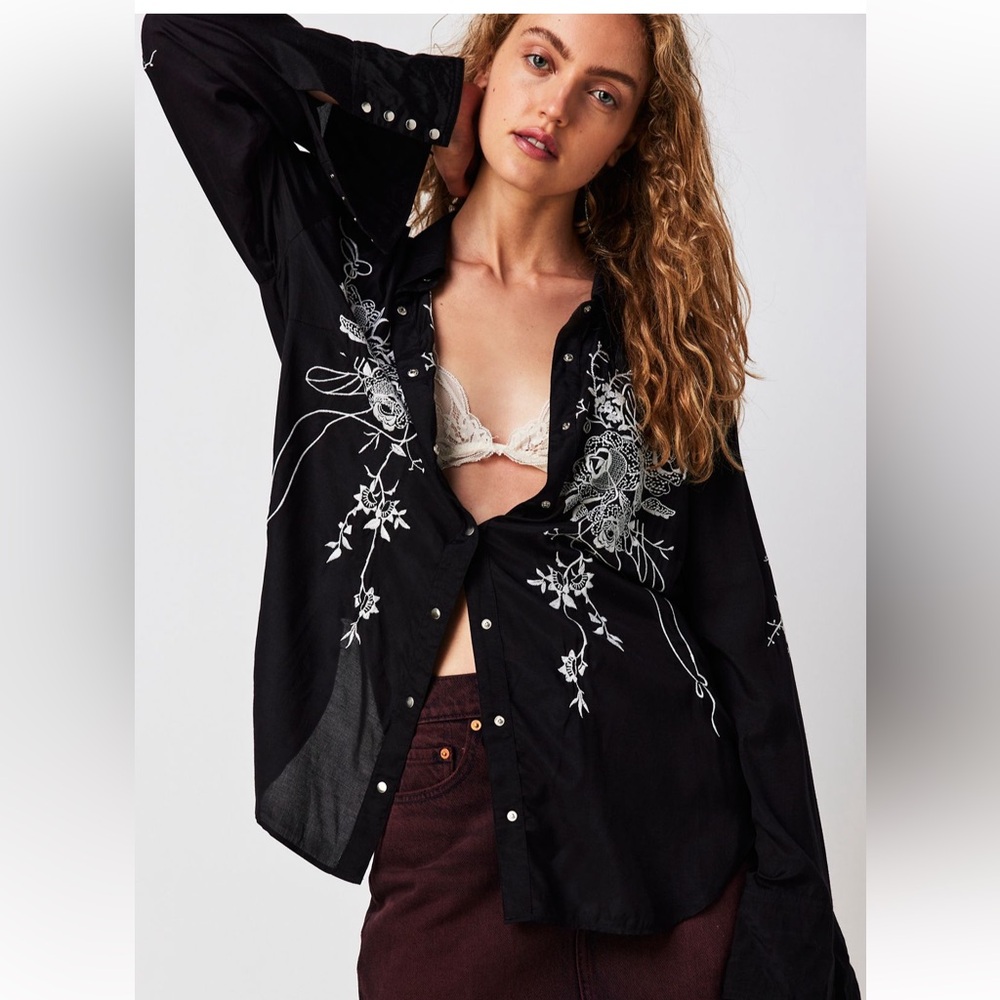 Free People Aziel Embroidered Top XL